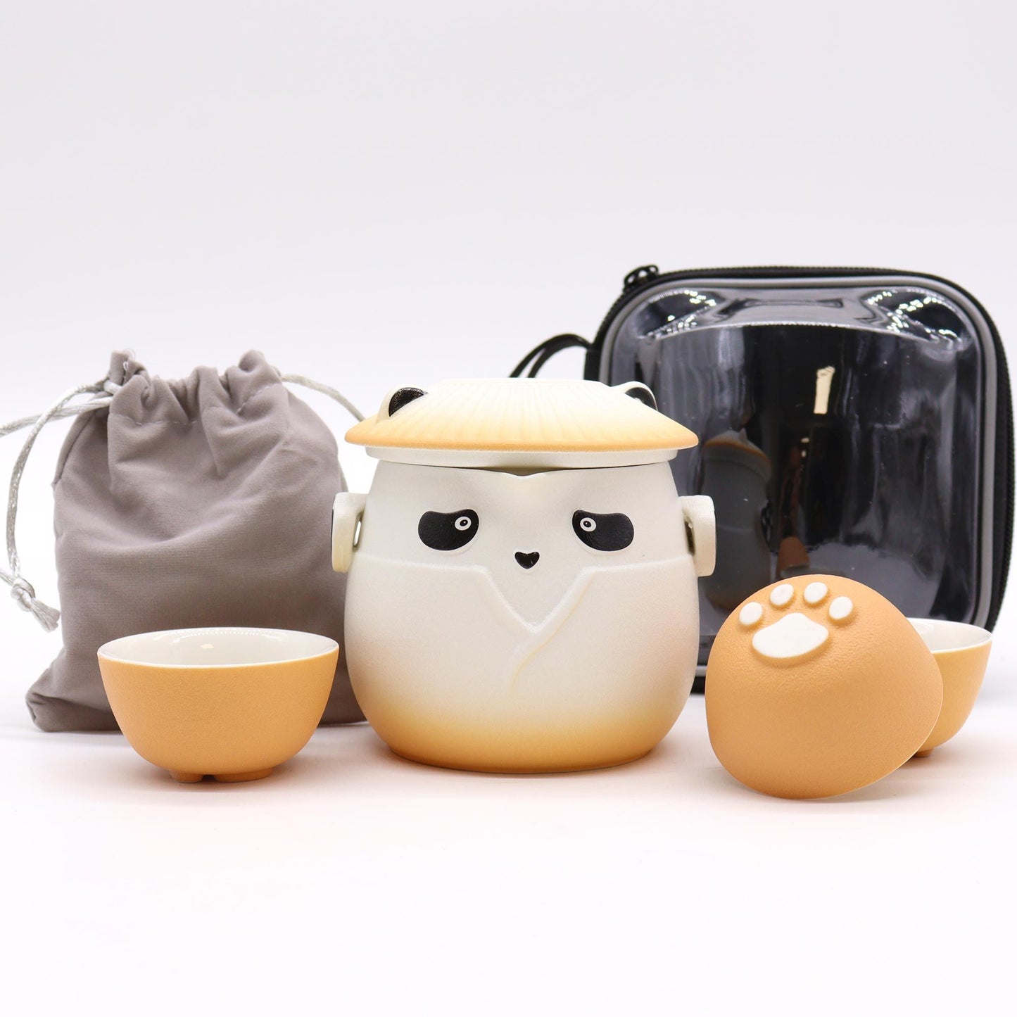 Set čajové konvice Panda a tři šálky – oranžový