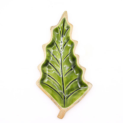 Smaltovaná Dřevěná Miska ve Tvaru Listu - 33x17cm