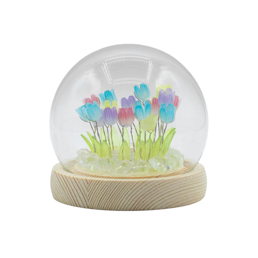 Světelná dekorace pod sklem – Pestrobarevné tulipány · USB