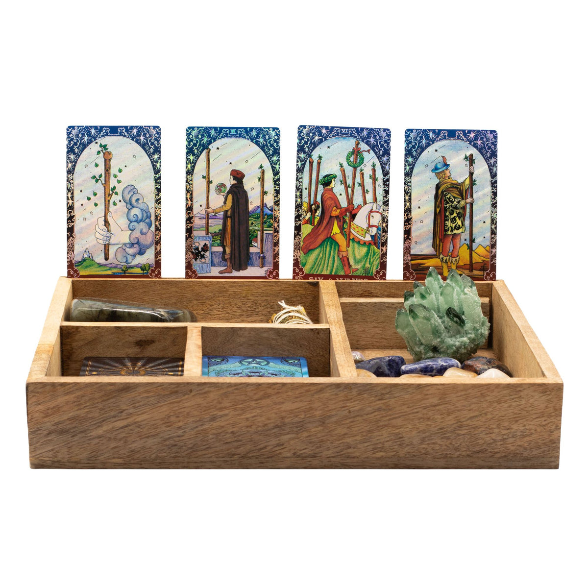 Organizér na tarot z mangového dřeva – čtyři přihrádky