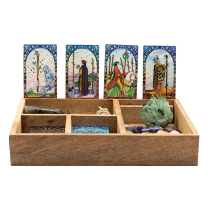 Organizér na tarot z mangového dřeva – čtyři přihrádky