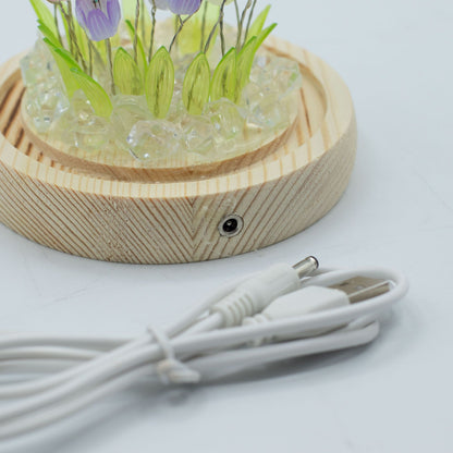 Světelná dekorace pod sklem – Pestrobarevné tulipány · USB