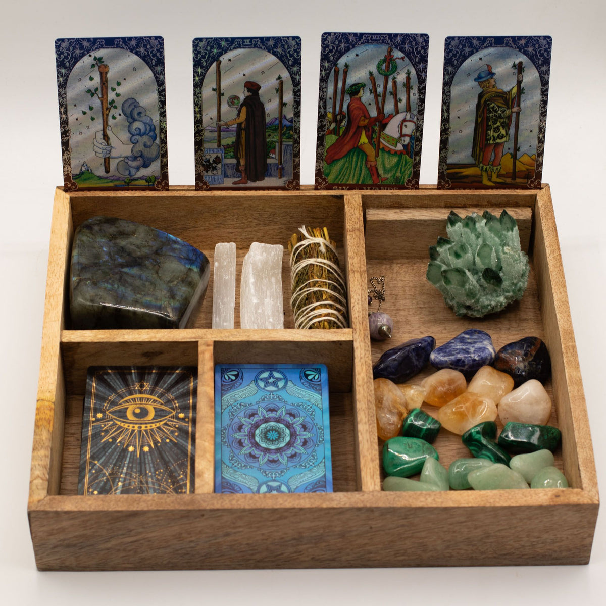 Organizér na tarot z mangového dřeva – čtyři přihrádky
