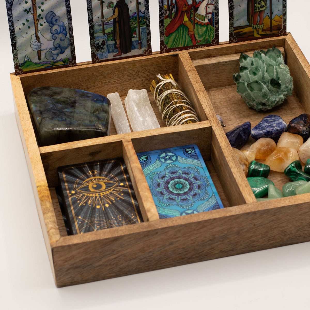 Organizér na tarot z mangového dřeva – čtyři přihrádky