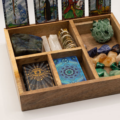 Organizér na tarot z mangového dřeva – čtyři přihrádky