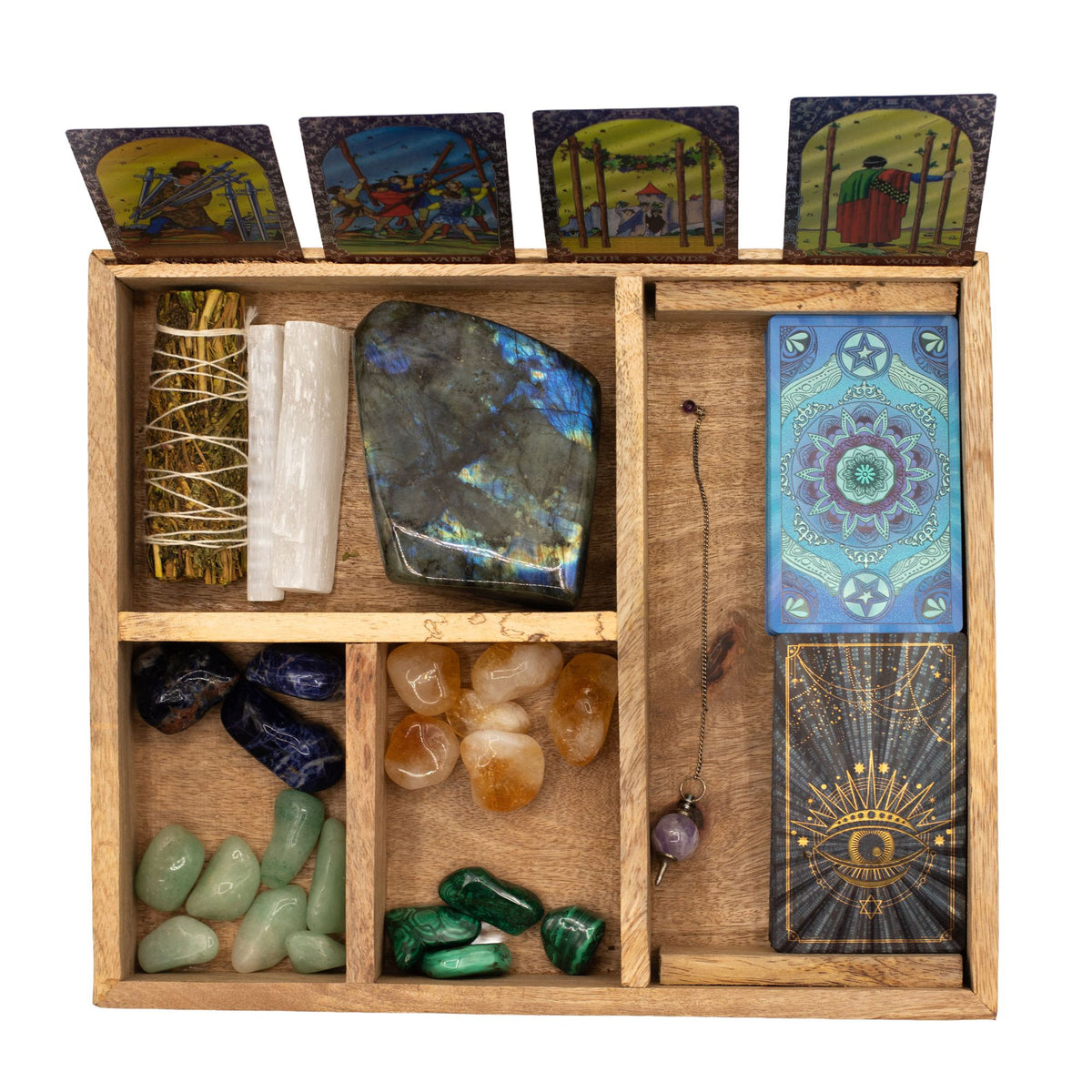 Organizér na tarot z mangového dřeva – čtyři přihrádky