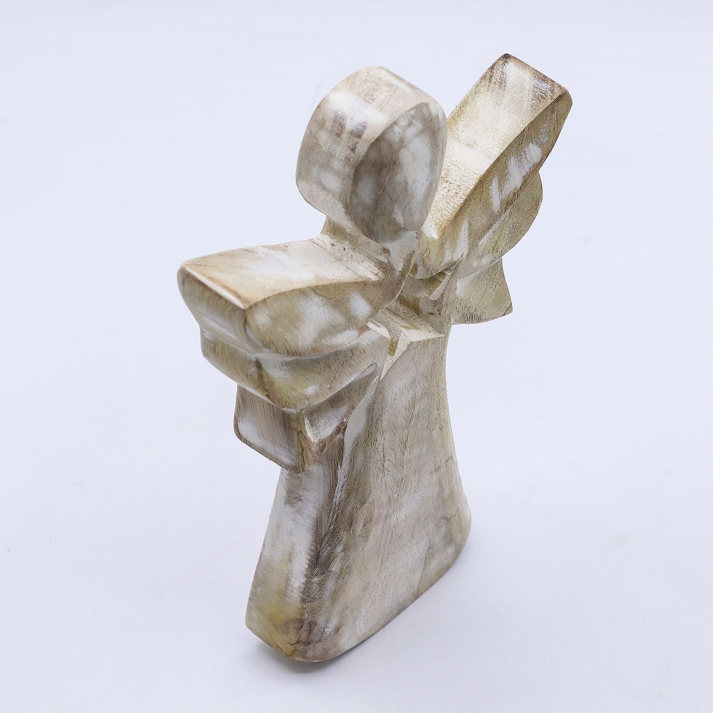 Anděl z Mangového Dřeva - Bílý Vymývaný s Výřezem Hvězdy - 18cm