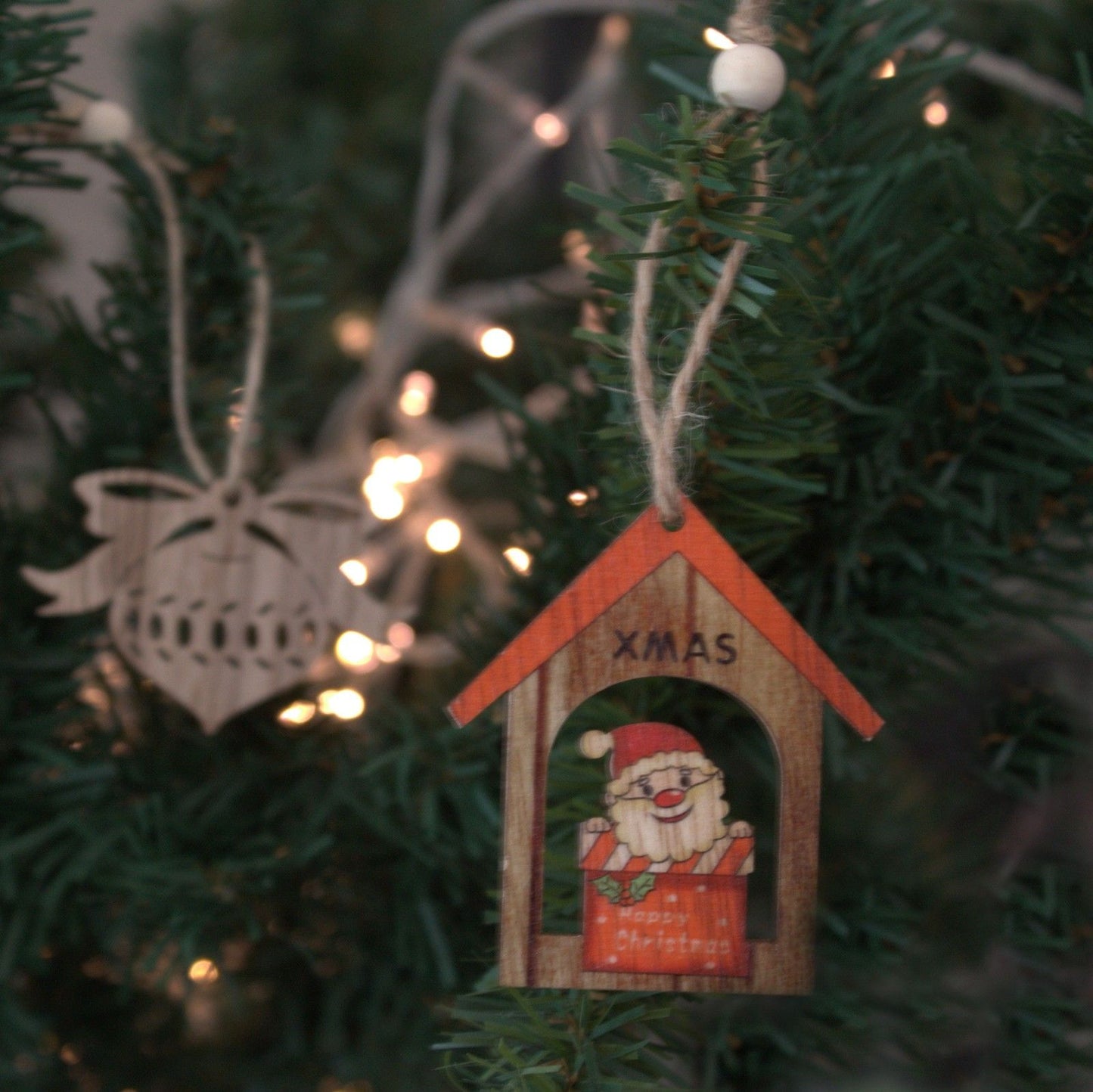 Balení 2 ks dřevěná vánoční dekorace – Xmas Santa Gift