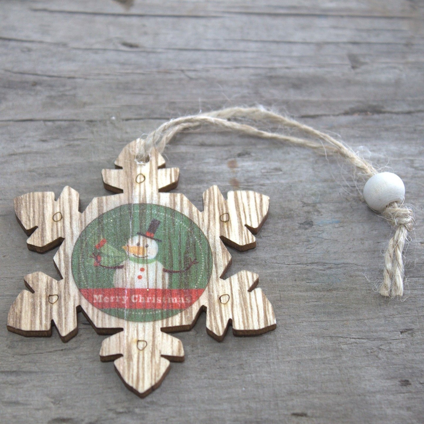 Balení 2 ks dřevěná vánoční dekorace – Vločka & Sněhulák
