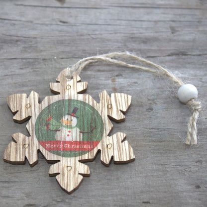 Balení 2 ks dřevěná vánoční dekorace – Vločka & Sněhulák