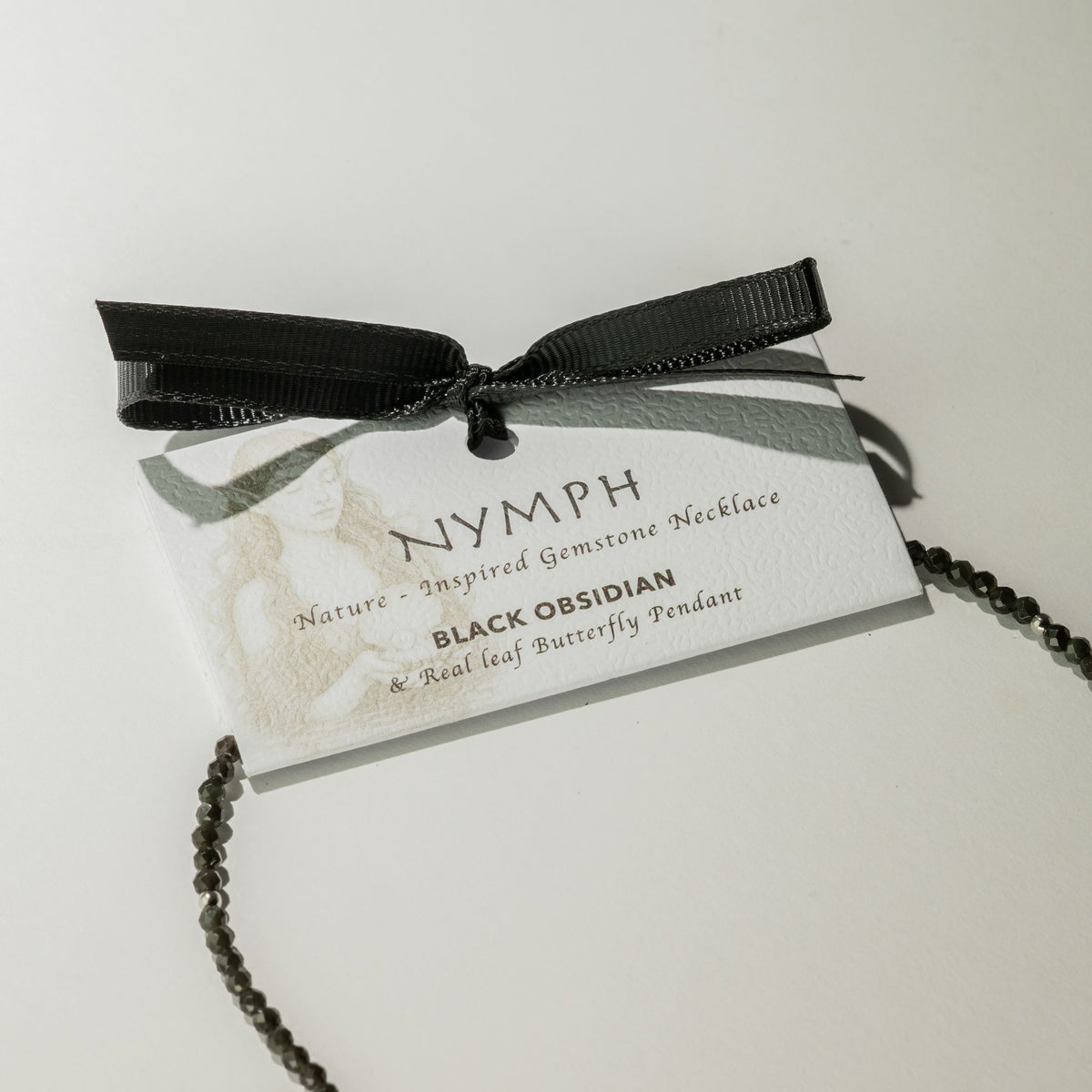 Minerální náhrdelník Nymph s motýlem – černý obsidián