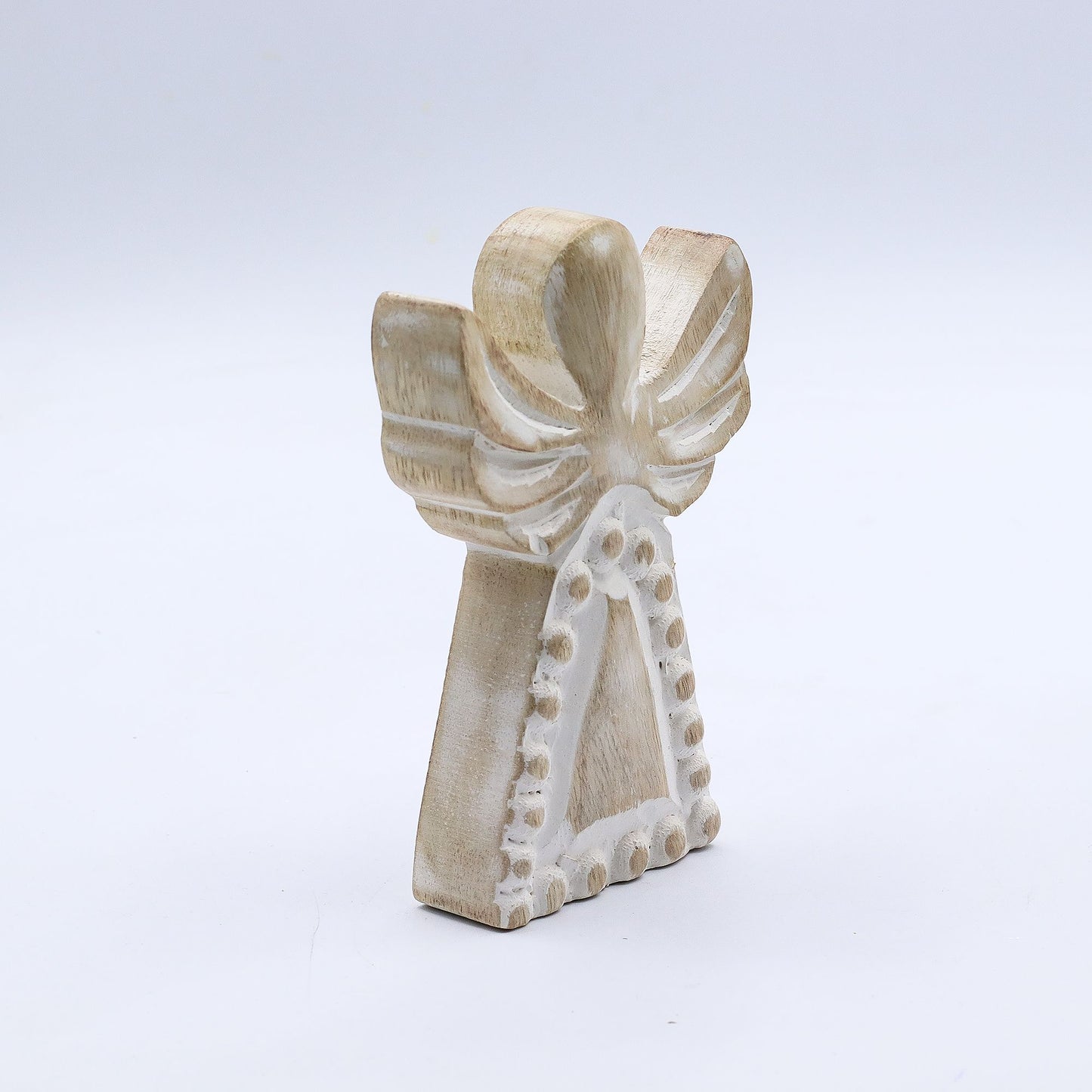 Anděl z Mangového Dřeva - Bílý Vymývaný - 13cm