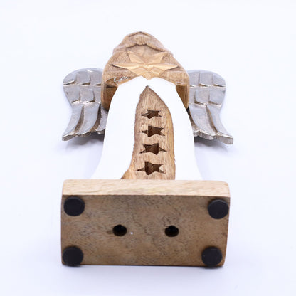 Velký Anděl Hvězda z Mangového Dřeva a Kovovými Křídly & Smaltovaný Detail - 30cm