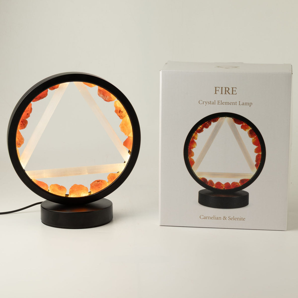 Dekorativní lampa Halo – karneol a selenit · Oheň