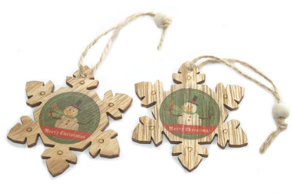 Balení 2 ks dřevěná vánoční dekorace – Vločka & Sněhulák