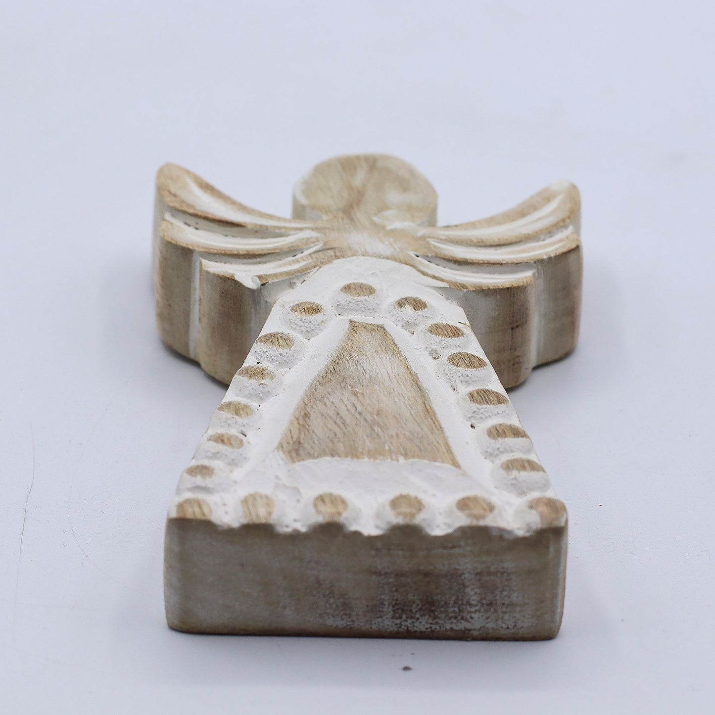 Anděl z Mangového Dřeva - Bílý Vymývaný - 13cm