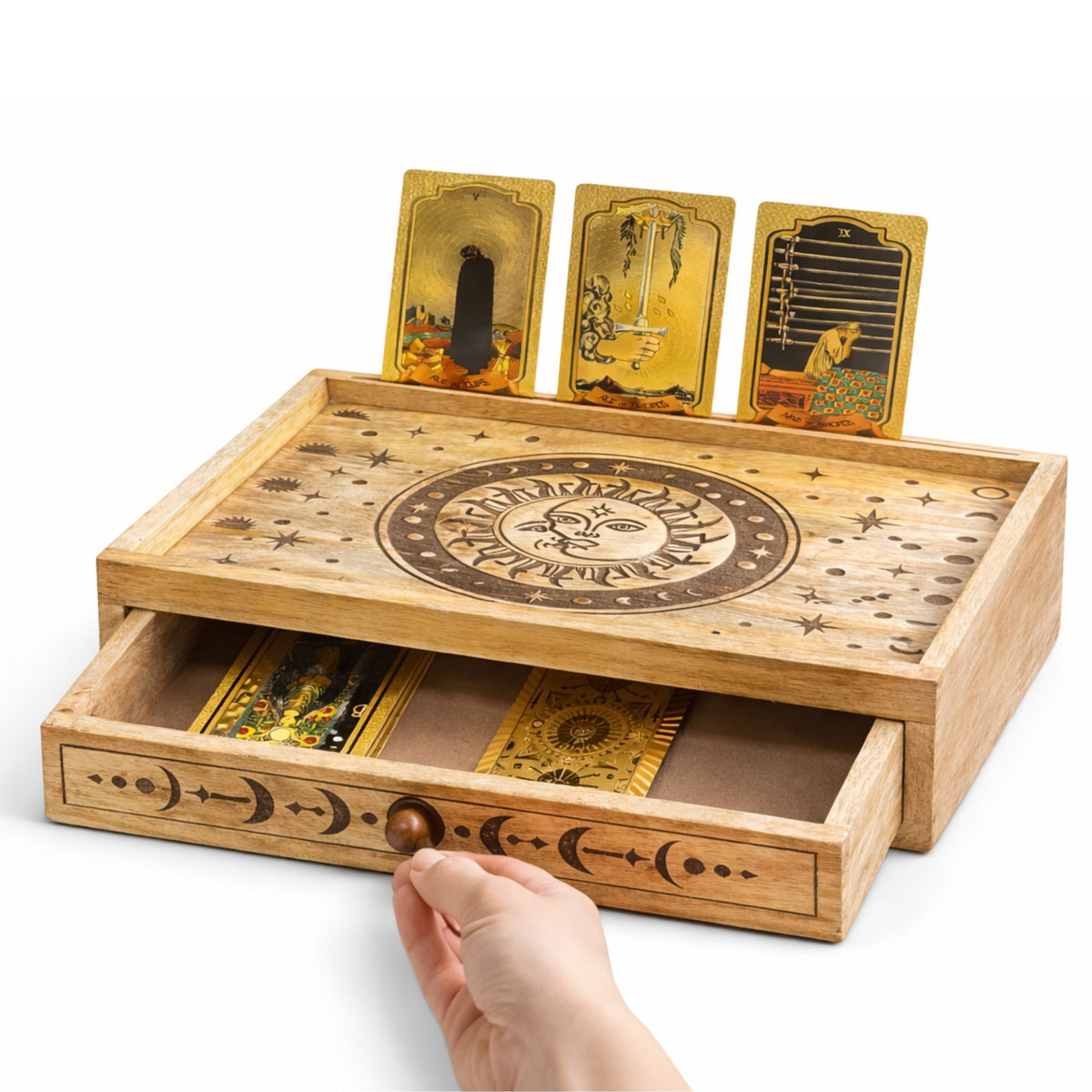 Krabička na tarot se zásuvkou – Slunce a měsíc