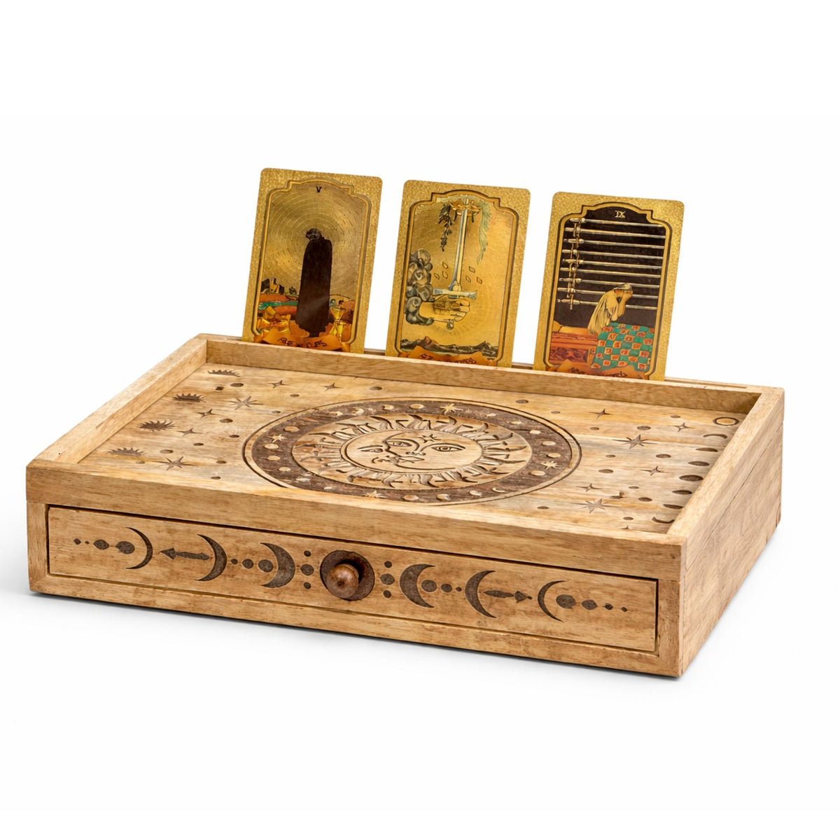 Krabička na tarot se zásuvkou – Slunce a měsíc