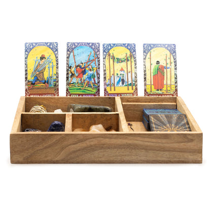 Krabička na tarot se čtyřmi přihrádkami – rytý motiv