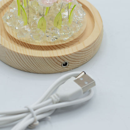 Světelná dekorace pod sklem – Růžové růže · USB
