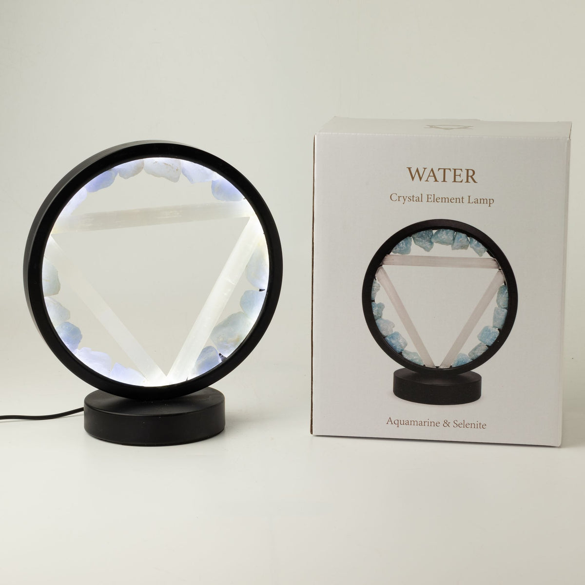 Dekorativní lampa Halo – akvamarín a selenit · Voda