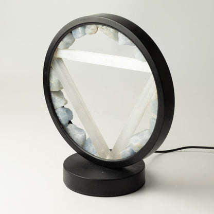 Dekorativní lampa Halo – akvamarín a selenit · Voda