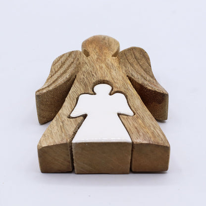 Anděl v Andělovi z Mangového Dřeva - Bílý Smaltovaný - 15cm