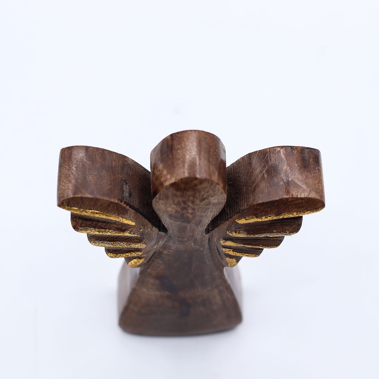 Malý Anděl z Mangového Dřeva - Zlatý Dekor - 12cm