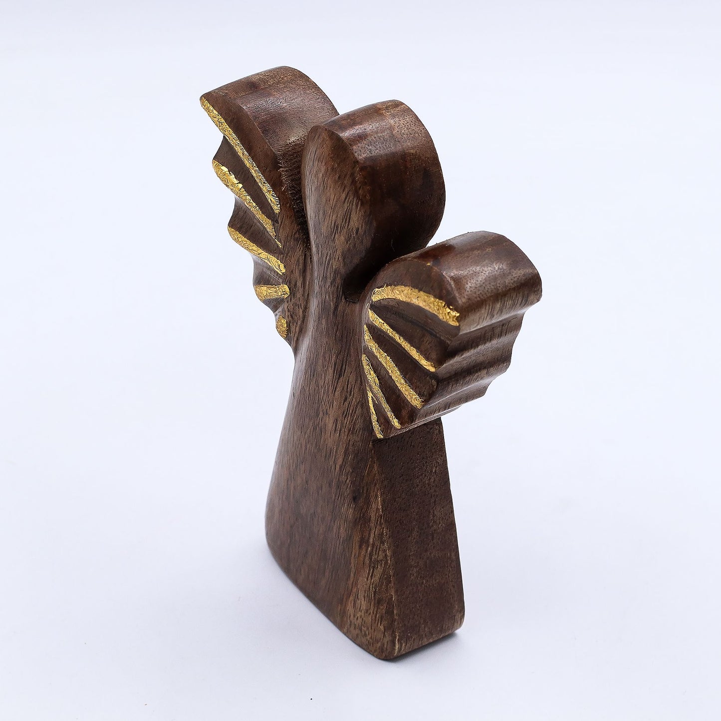 Střední Anděl z Mangového Dřeva - Zlatý Dekor - 16cm