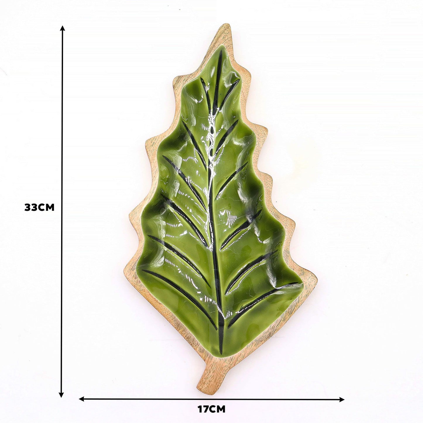 Smaltovaná Dřevěná Miska ve Tvaru Listu - 33x17cm