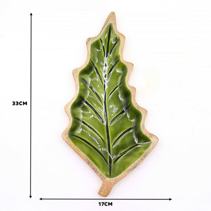 Smaltovaná Dřevěná Miska ve Tvaru Listu - 33x17cm