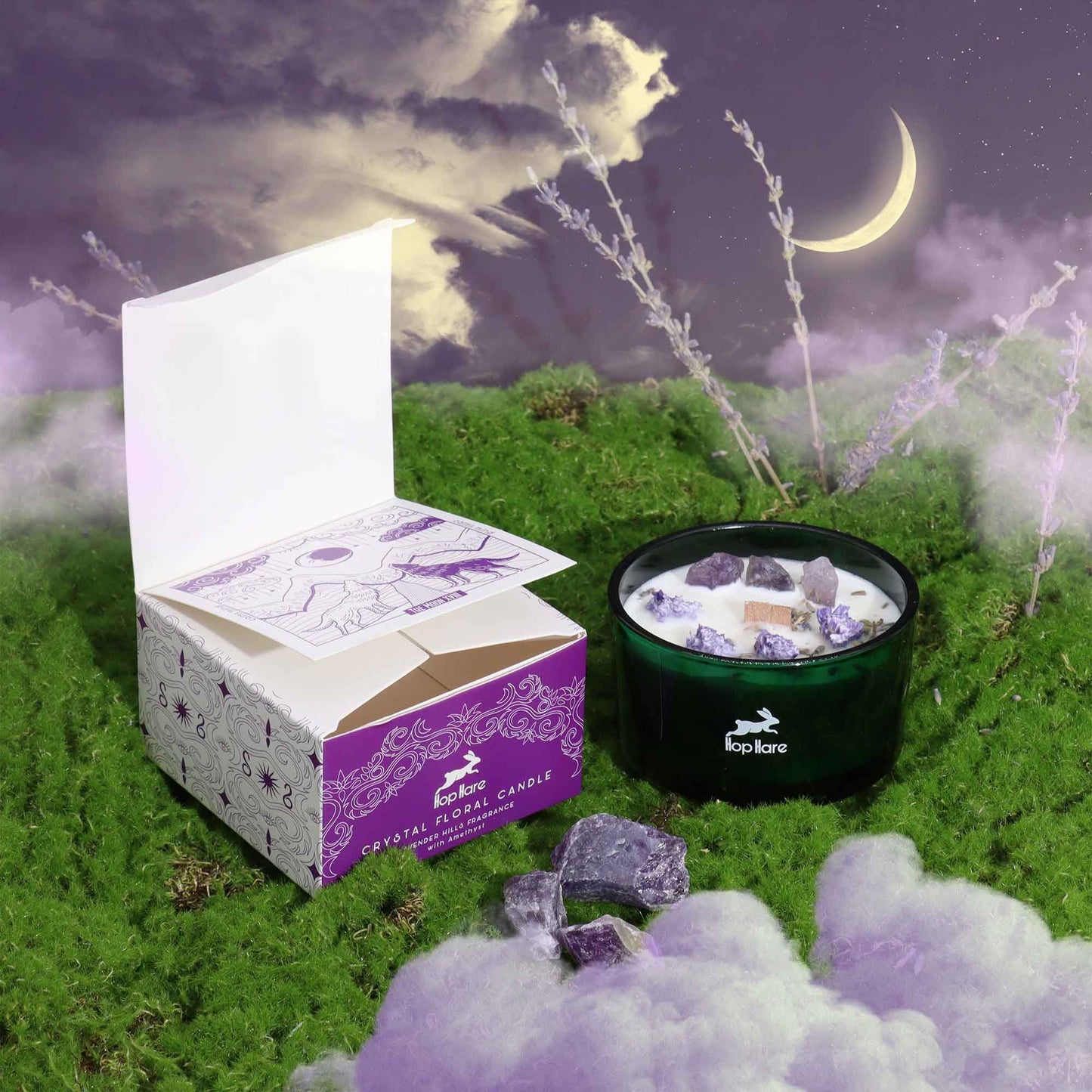 Hop Hare Křišťálová magická květinová svíčka – Měsíc