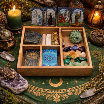 Organizér na tarot z mangového dřeva – čtyři přihrádky